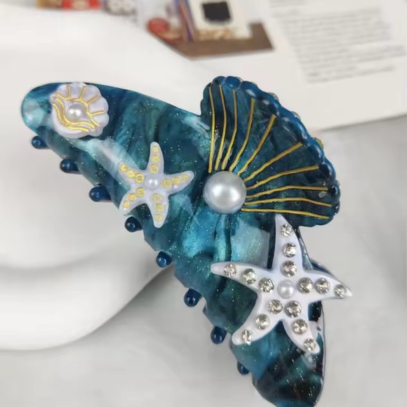 Large Hair Claw Clip Seashell Starfish Sea Boho Vacation main image 4